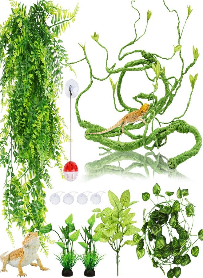 QUOZUO Bearded Dragon Accessories - Terrarium Hanging Plant Vines, Reptile Plants, Toys Ball With Bells, Leopard Gecko Tank Accessories for Lizard Snake Geckos Chameleon - Image 1